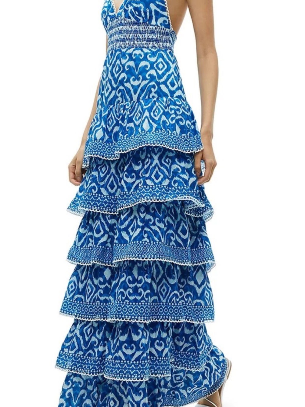 Alice + Olivia Blue Tiered Ikat Maxi Skirt
